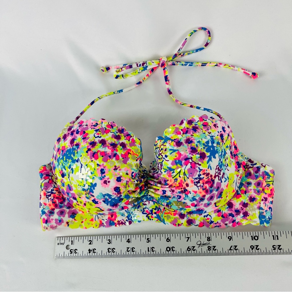 Victoria's Secret Fabulous Padded Ruffle Trim Scalloped Colorful Bikini Top 34B - Picture 2 of 13